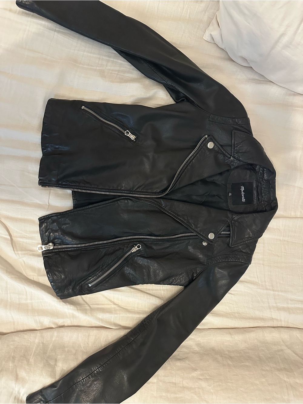 Madewell Black Leather Moto Jacket with Silver Hardware